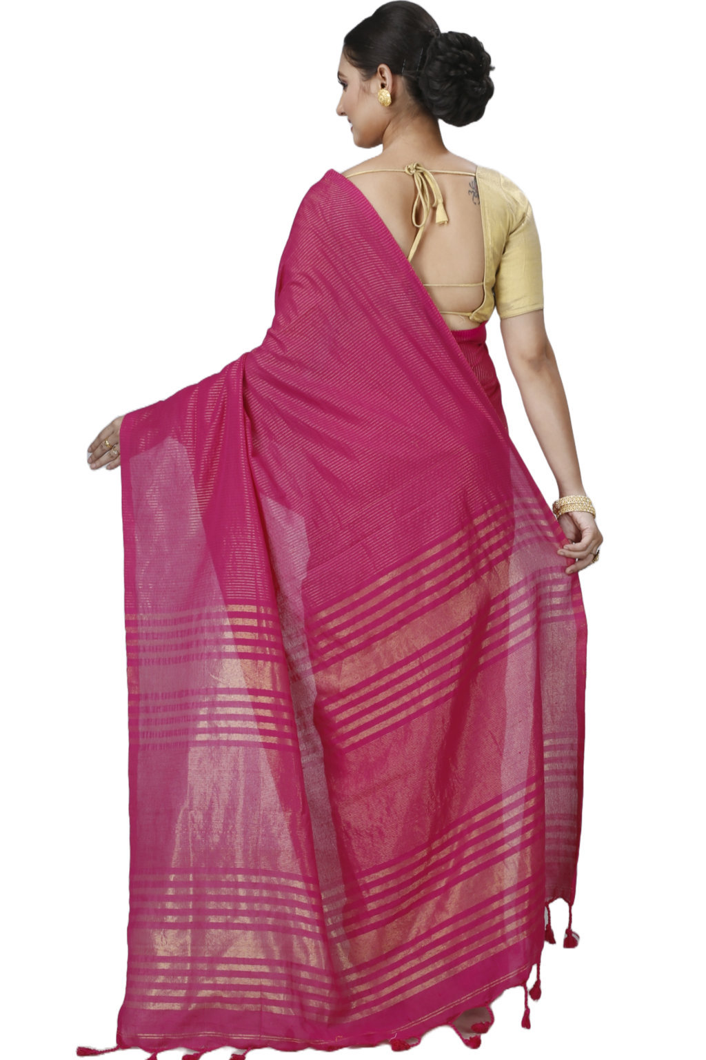 Pink Blended Cotton Tama Hand Loom Saree (1203)